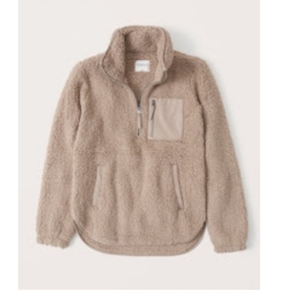 Abercrombie Women's Sherpa Half-Zip Elevated Trim Sweatshirt light brown
